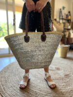 STRAW BAG TOTE - SILVER SEQUINS LARGE