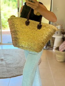 STRAW BAG TOTE - GOLD SEQUINS LARGE (Lining)