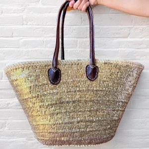 STRAW BAG TOTE - GOLD SEQUINS LARGE (Lining)
