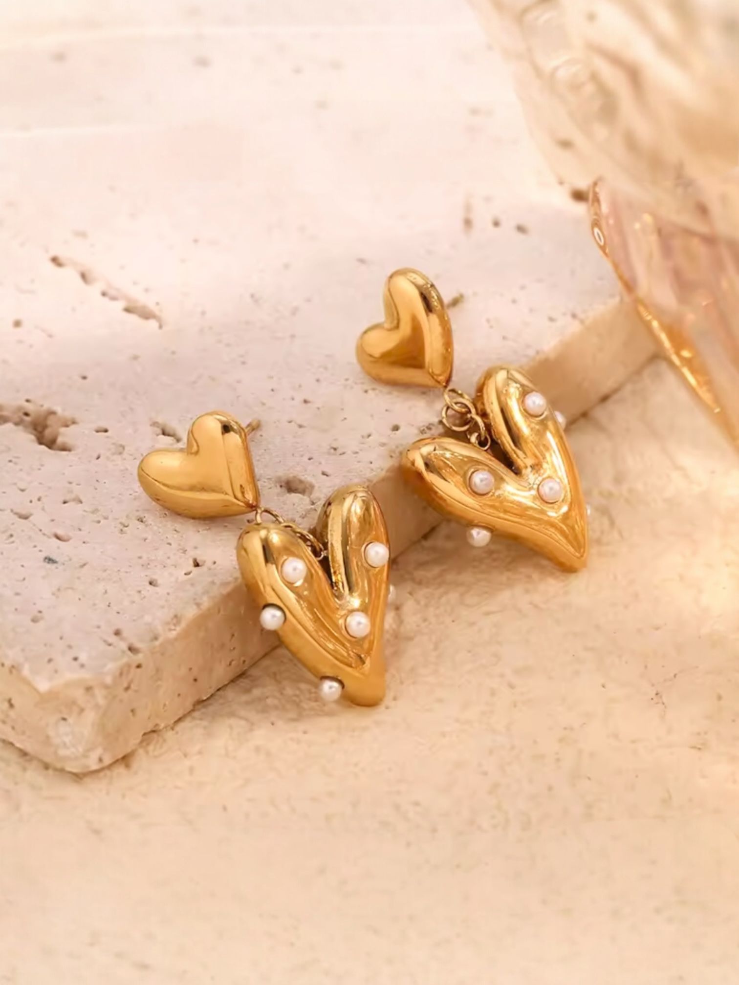 GOLD HEART DROP EARRINGS